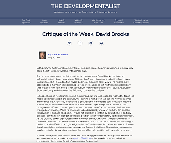 Critique of the Week- David Brooks